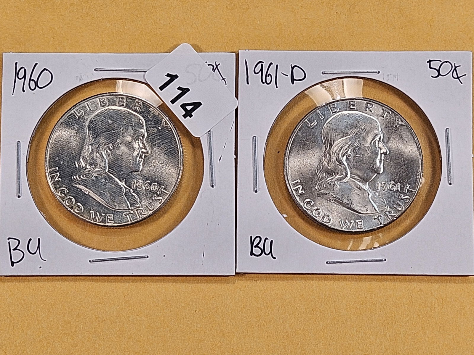 Two Brilliant Uncirculated Franklin Half Dollars (1 of 6)