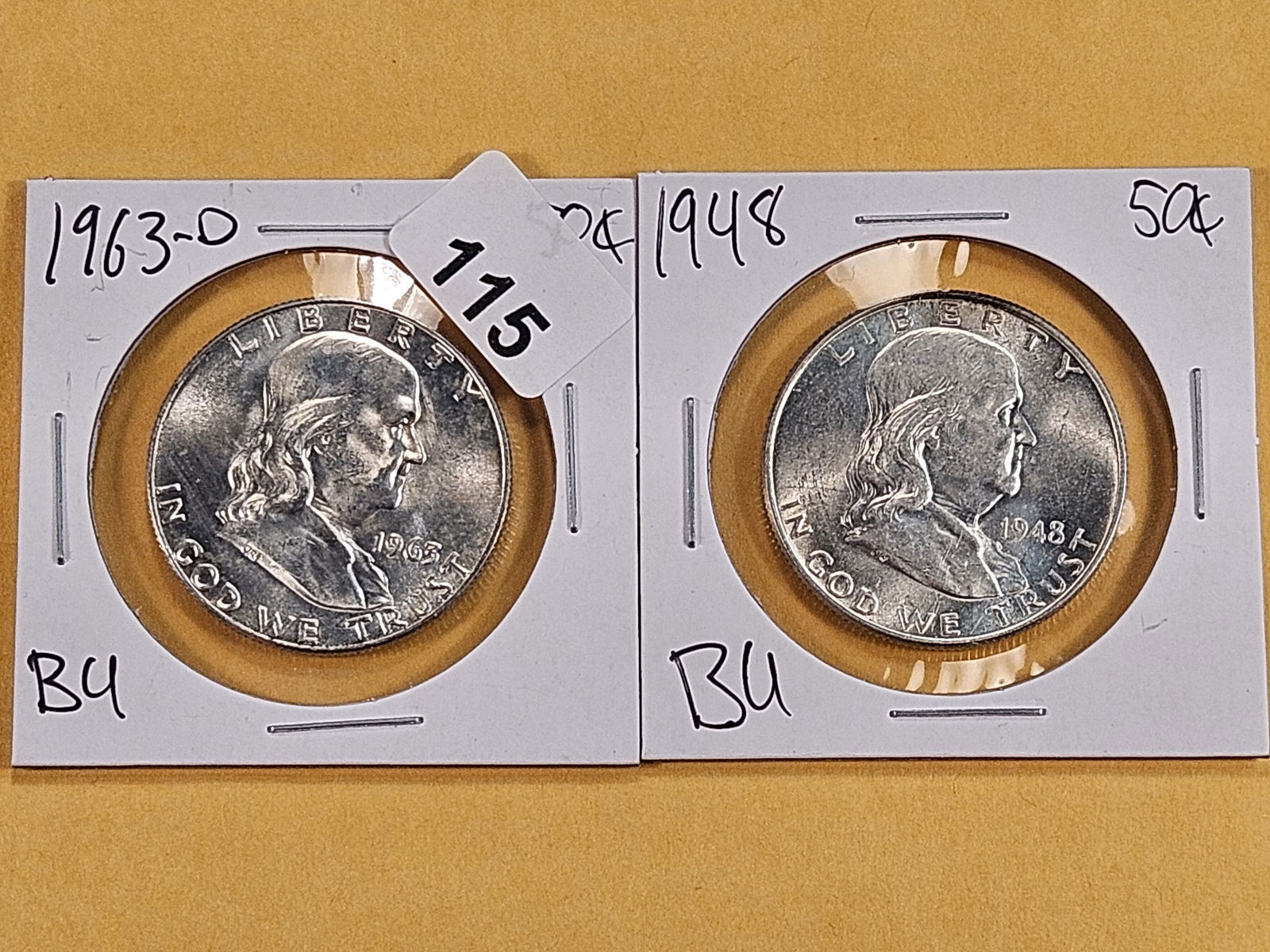 Two Brilliant Uncirculated Franklin Half Dollars (1 of 6)