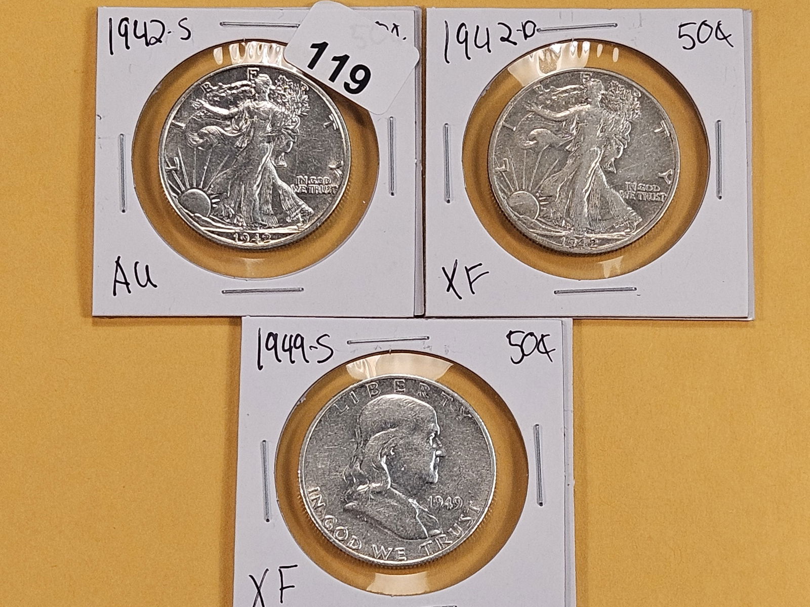 Two Walking Liberty and a Franklin Silver Half Dollars (1 of 8)