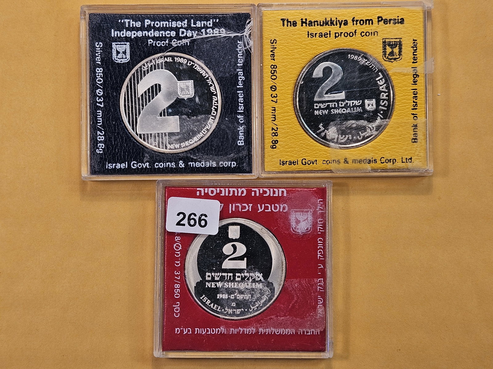 Three GEM Proof Commemorative Silver Coins from Isreal: 1988 and two 1989 