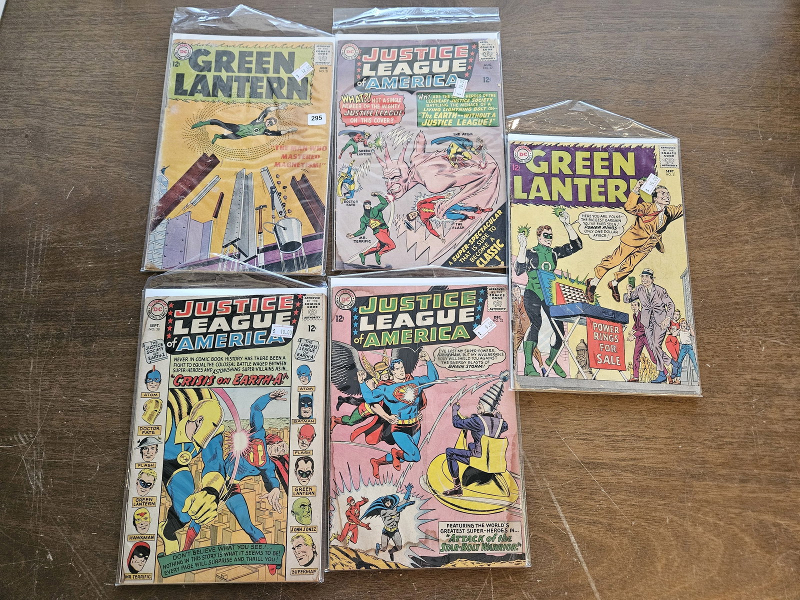 COMIC BOOKS! Five Silver Age DC 12 Cent Comics: Three Justice League and two Green Lantern 