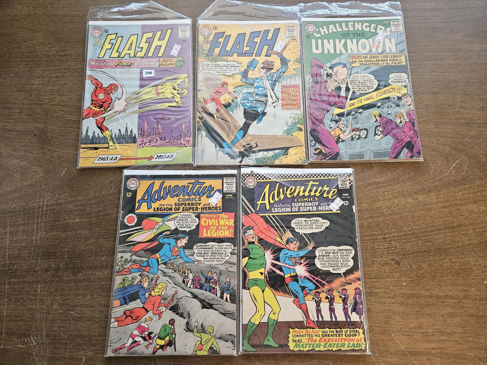 COMIC BOOKS! Five Silver Age DC 12 Cent Comics: Two of The Flash, two Superman and a Challengers of the Unknown 
