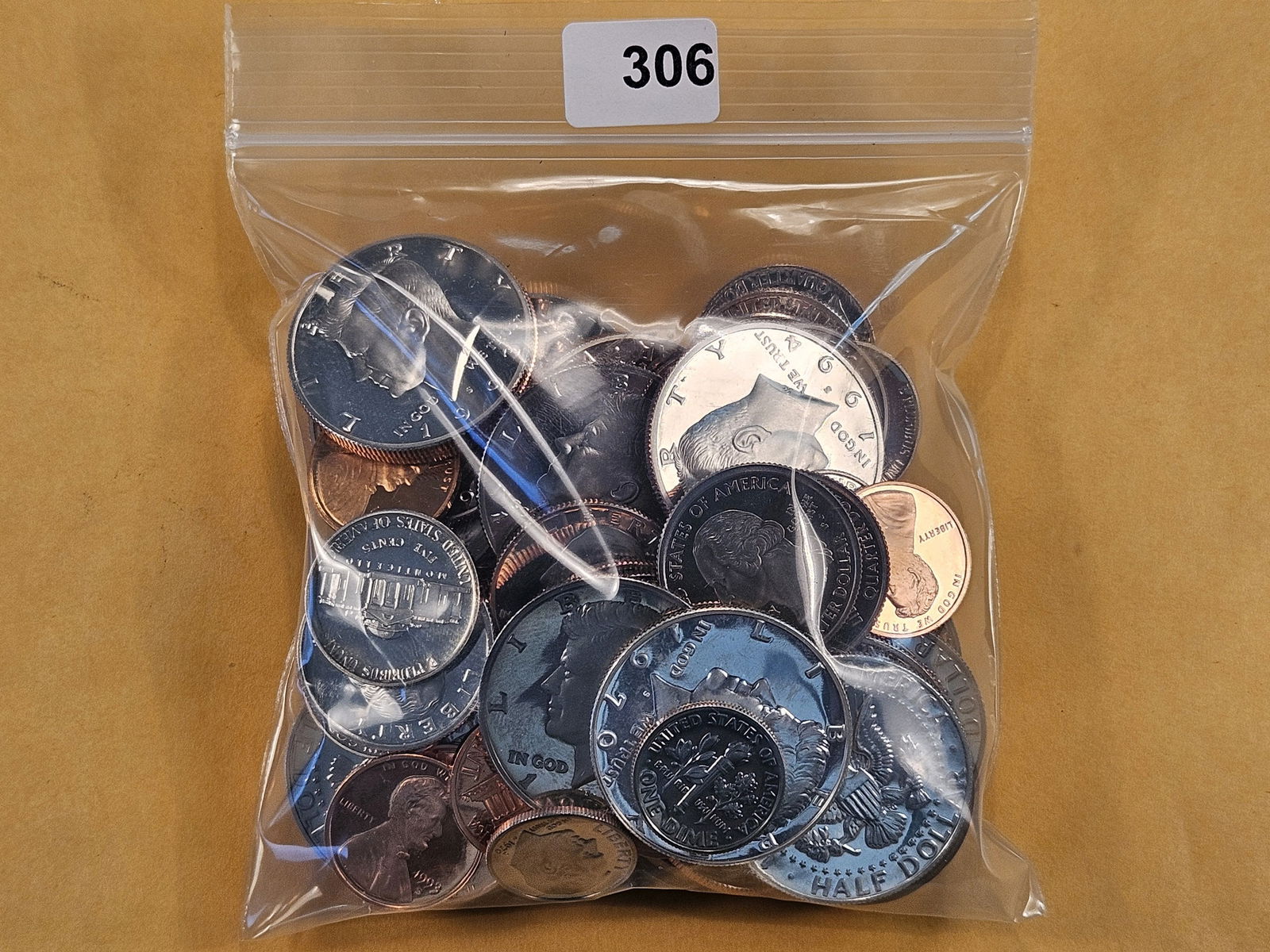 One Pound of Mixed Proof and Uncirculated US Coinage: Cut out of US Proof and Mint Sets 