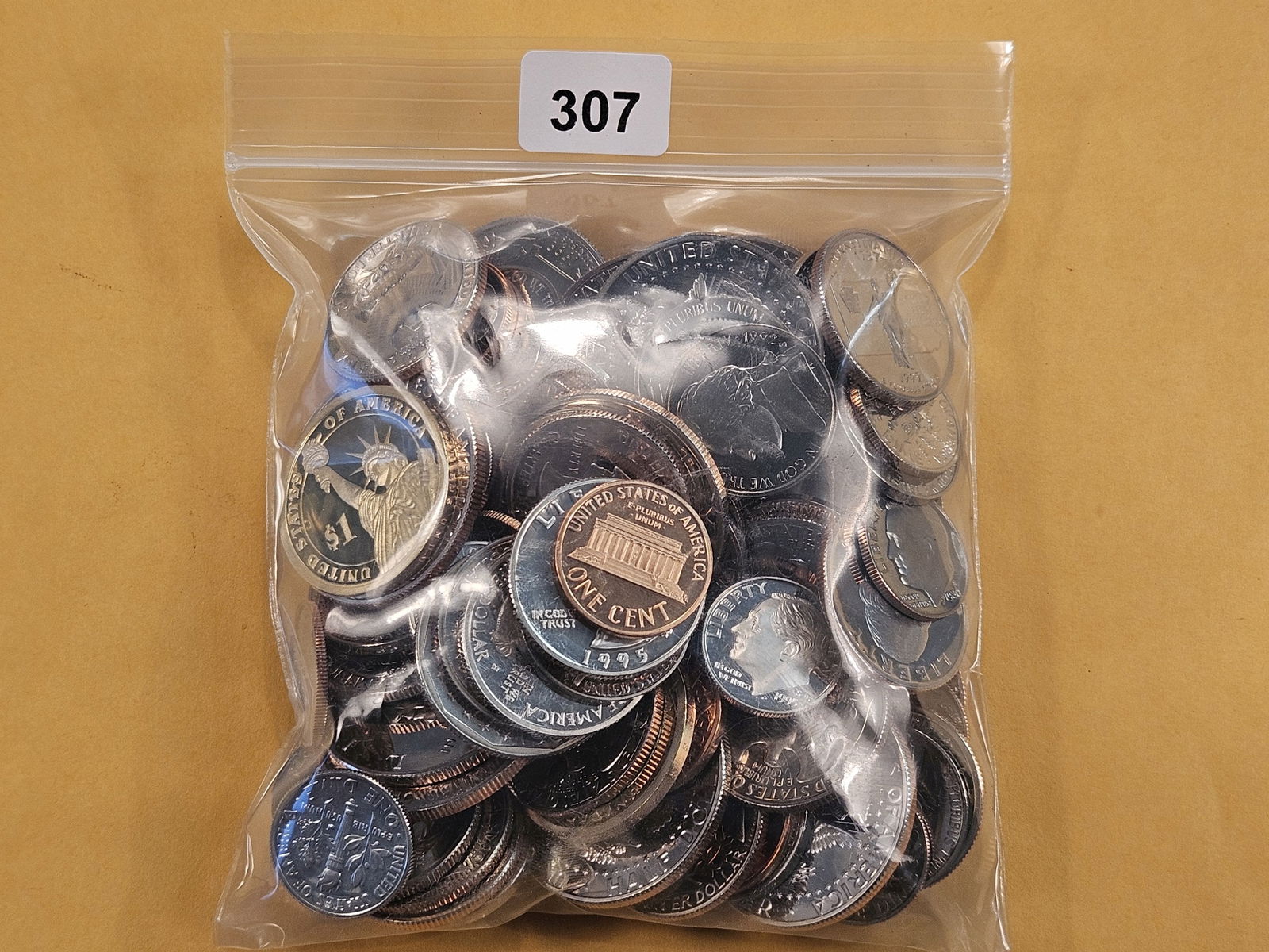 One Pound of Mixed Proof and Uncirculated US Coinage: Cut out of US Proof and Mint Sets 
