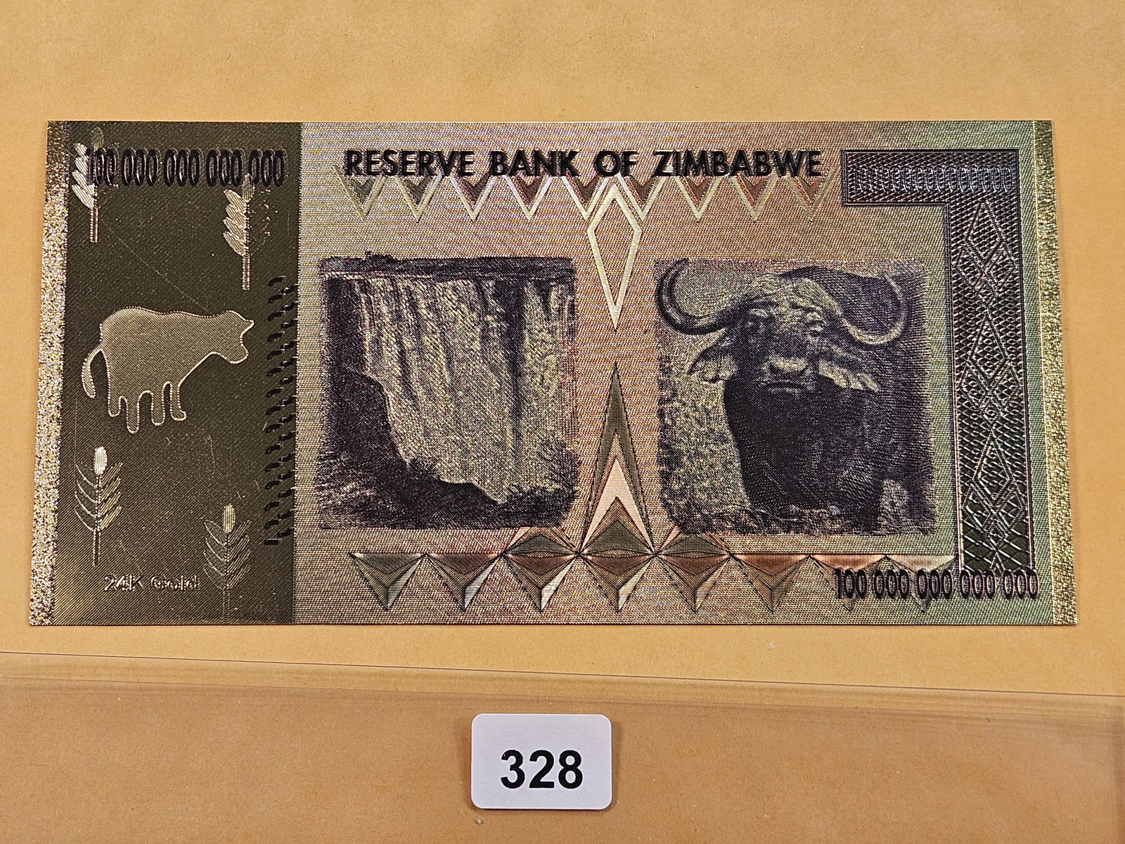 Reserve Bank of Zimbabwe 24 Karat Gold Plated One Hundred Trillion Note: You could be a trillionaire! 