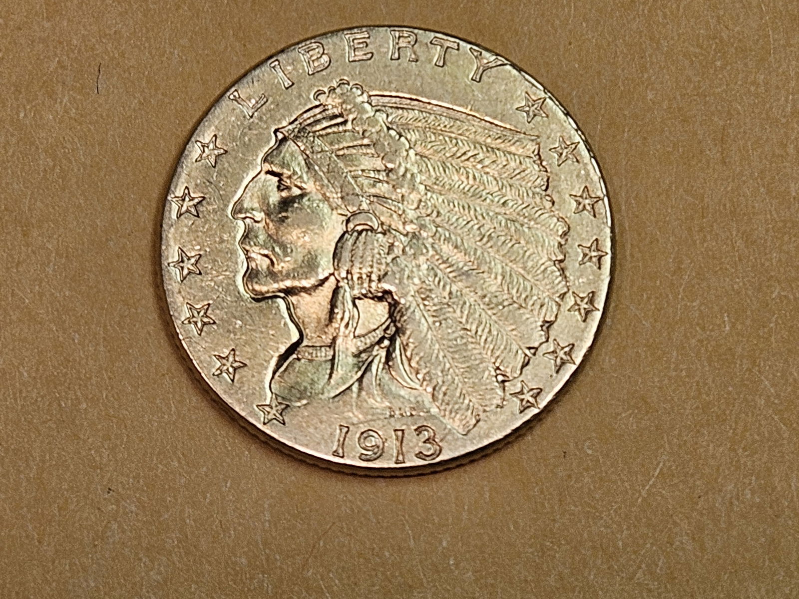 GOLD! Brilliant About Uncirculated plus 1913 Gold $2.5 Dollar Indian (1 of 5)