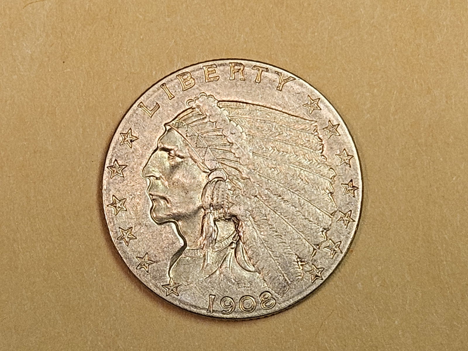 GOLD! Bright 1908 Gold Indian $2.5 Dollars (1 of 5)