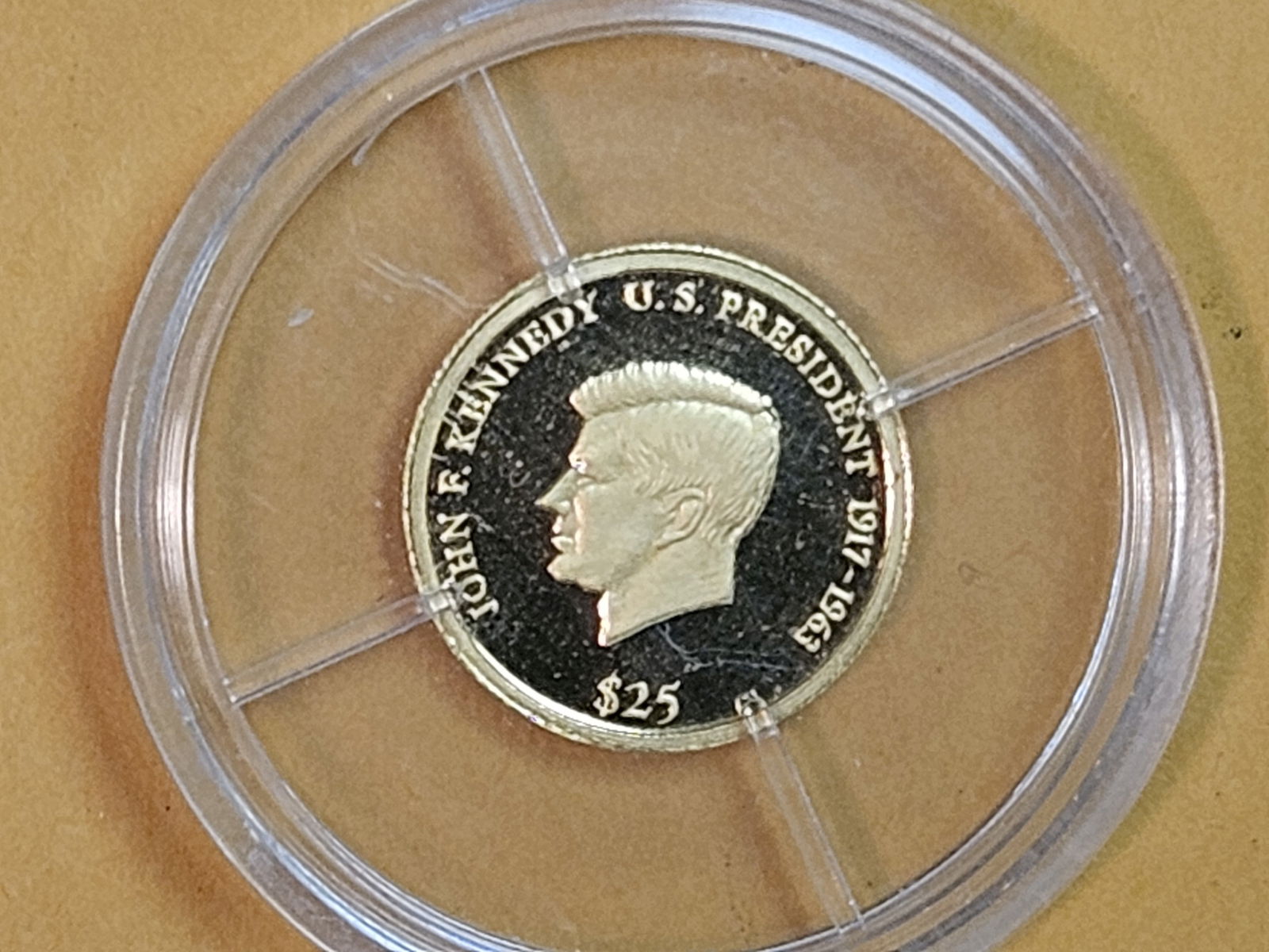 GOLD! GEM Proof Deep Cameo 2003 Liberia Gold $25: John F. Kennedy obverse. Has .73 grams of .999 fine gold 