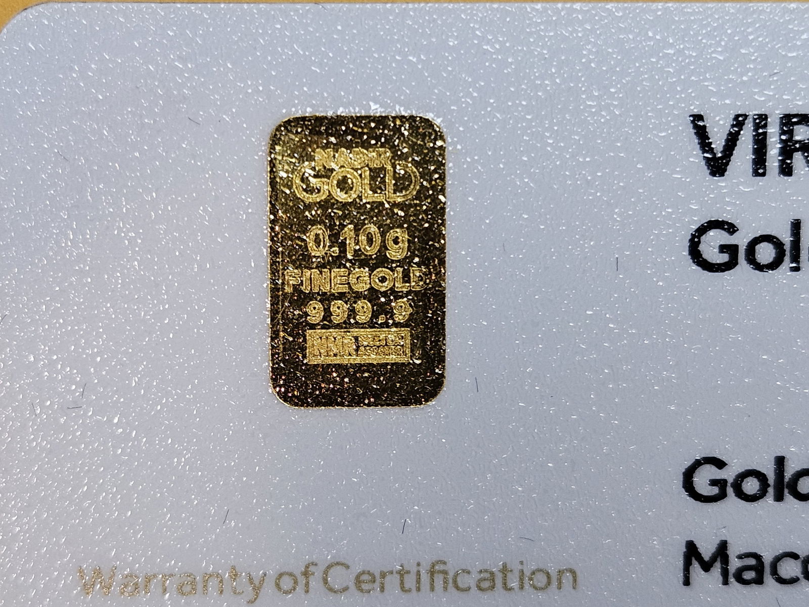 GOLD! Karatbars .1 gram .9999 fine gold bar: In Karatbars advertising card 
