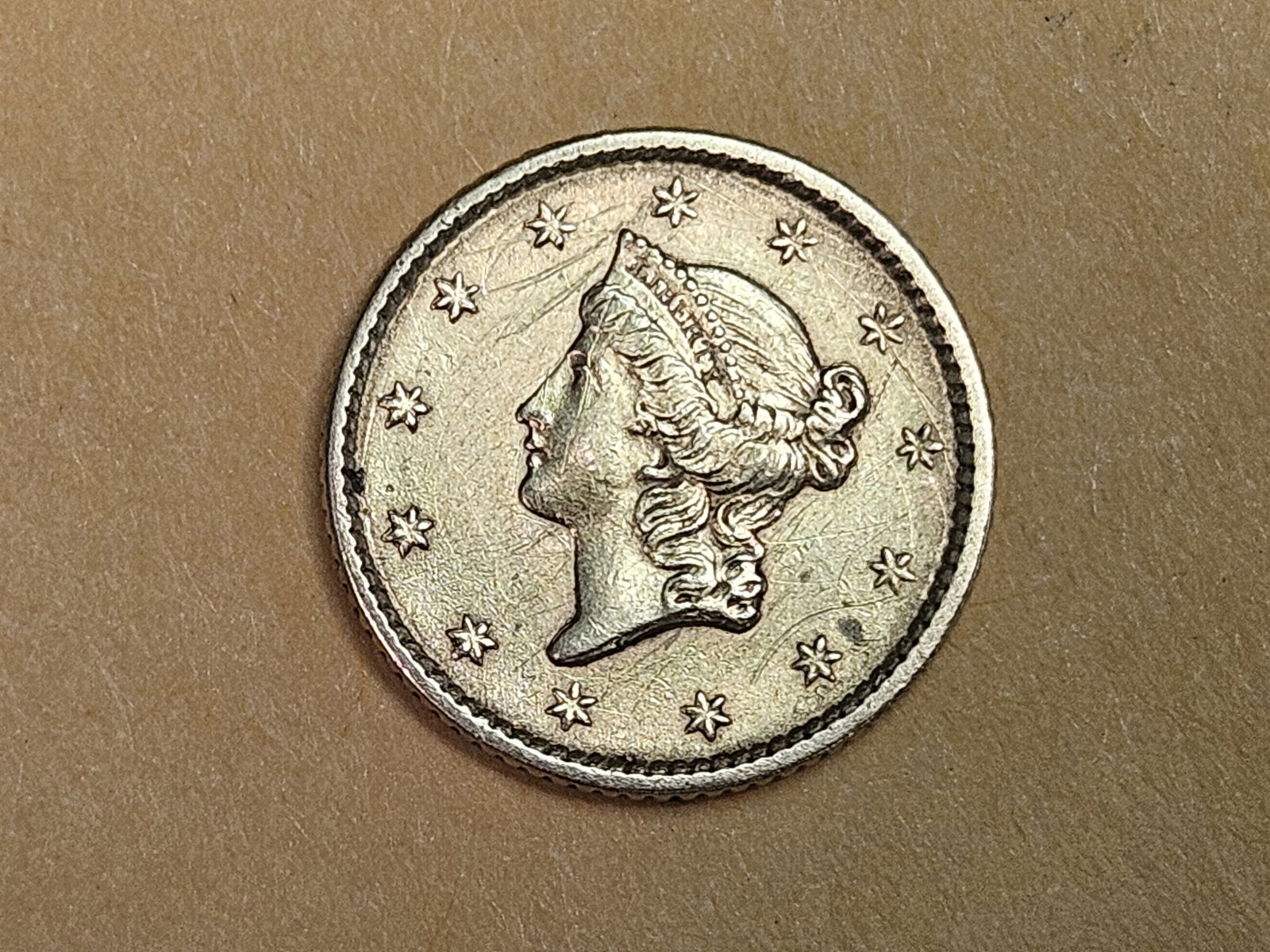 GOLD! 1852 Gold Dollar in Bright About Uncirculated - details (1 of 5)