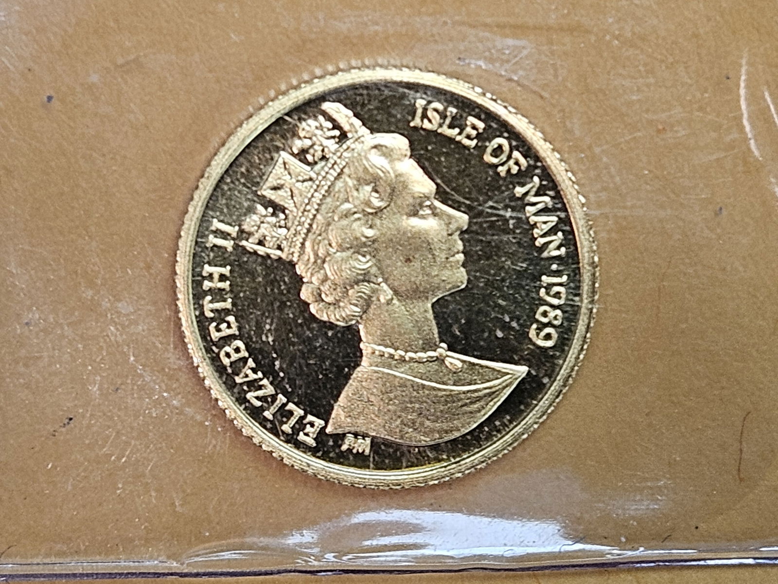 GOLD! GEM Proof Deep Cameo 1989 Gold Isle of Man Crown: Cat Reverse. 1/25 ounce 