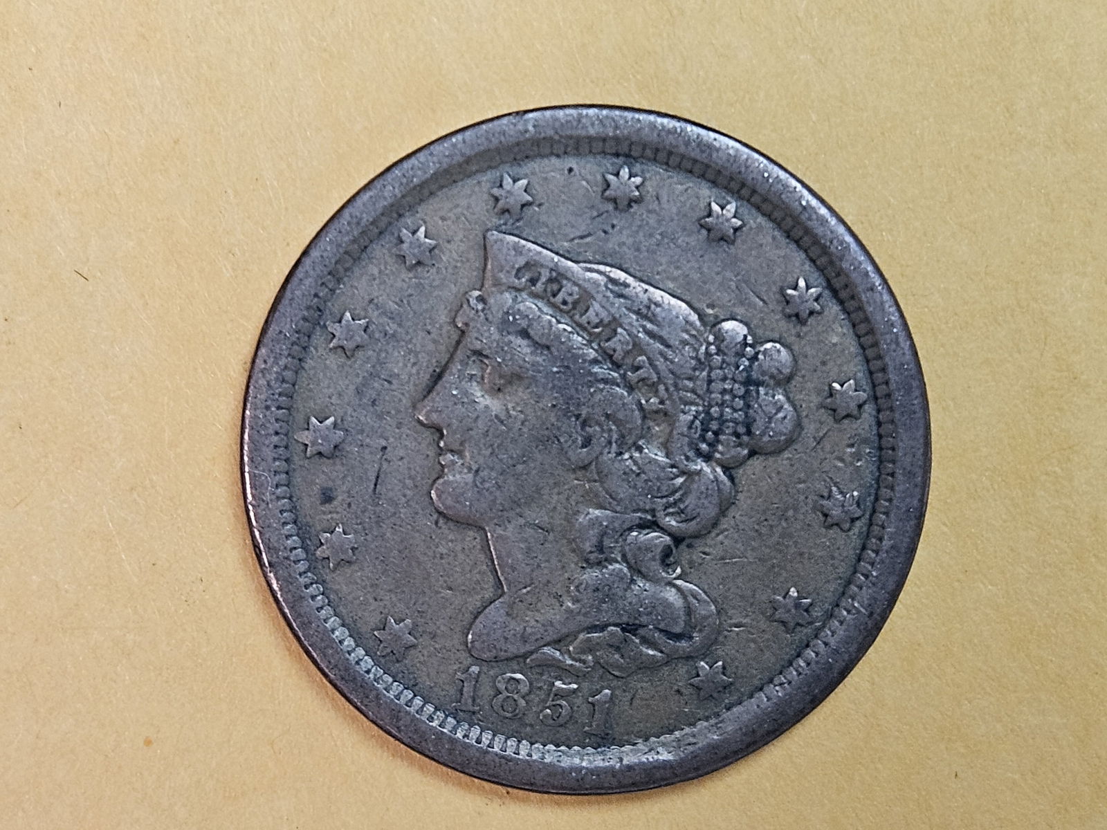 1851 Braided Hair Large Cent in Very Fine (1 of 5)