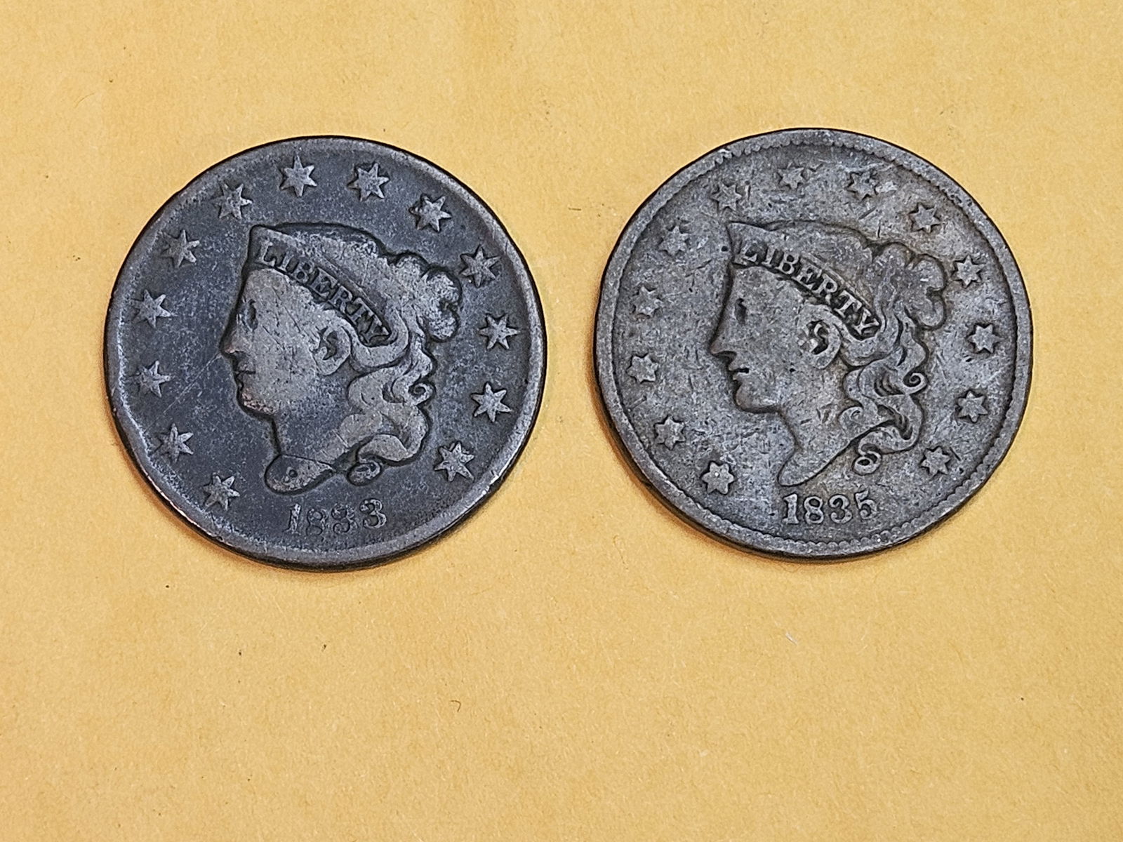 1833 and 1835 Coronet Head Large Cents (1 of 3)