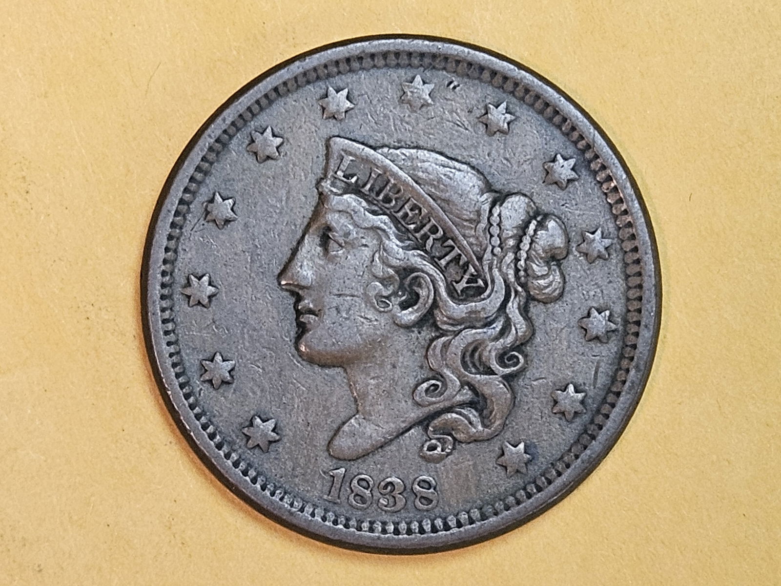 1838 Coronet Head Large cent in Extra Fine - 3