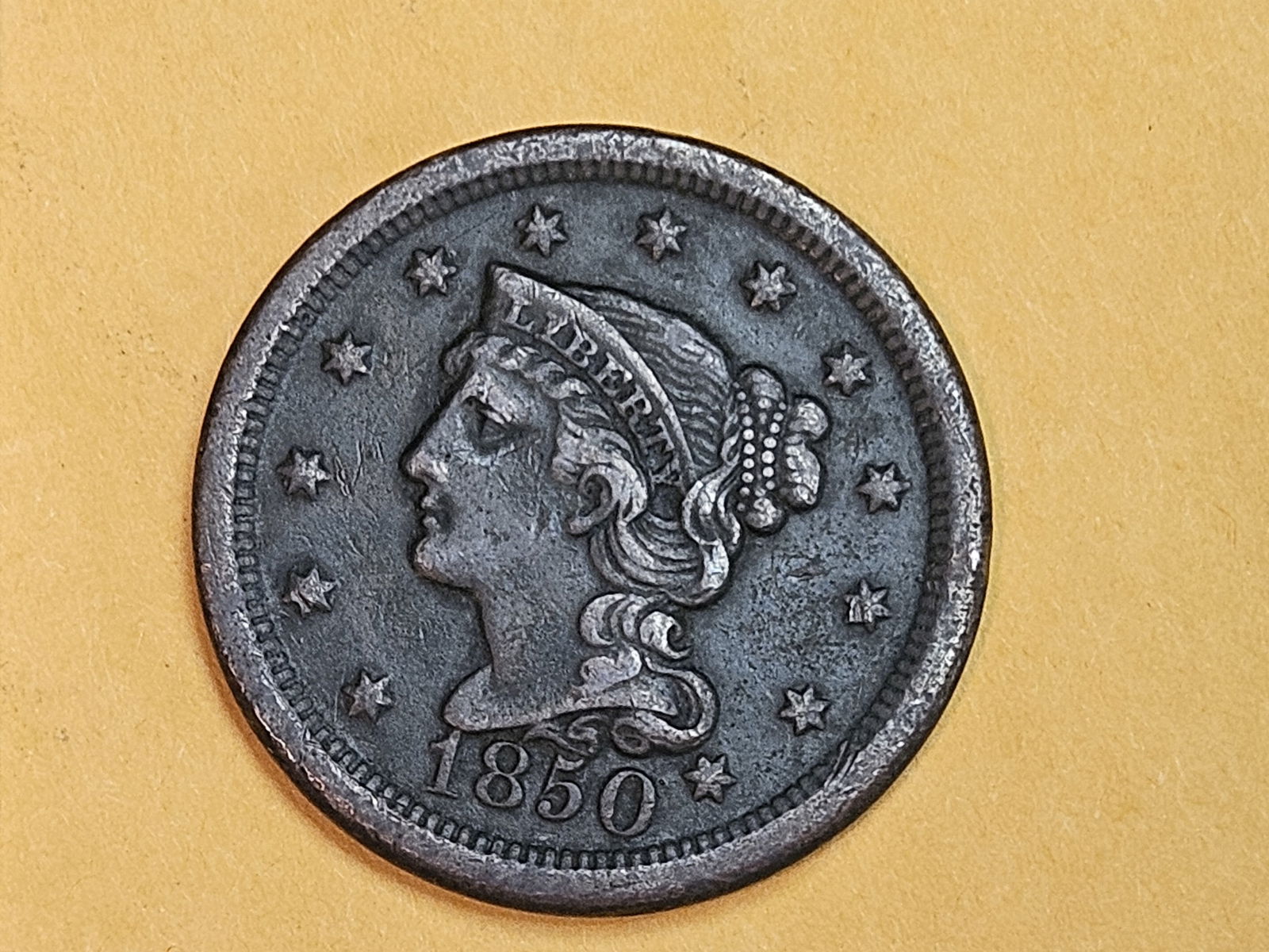 1850 Braided hair Large Cent in Extra Fine plus - details (1 of 4)