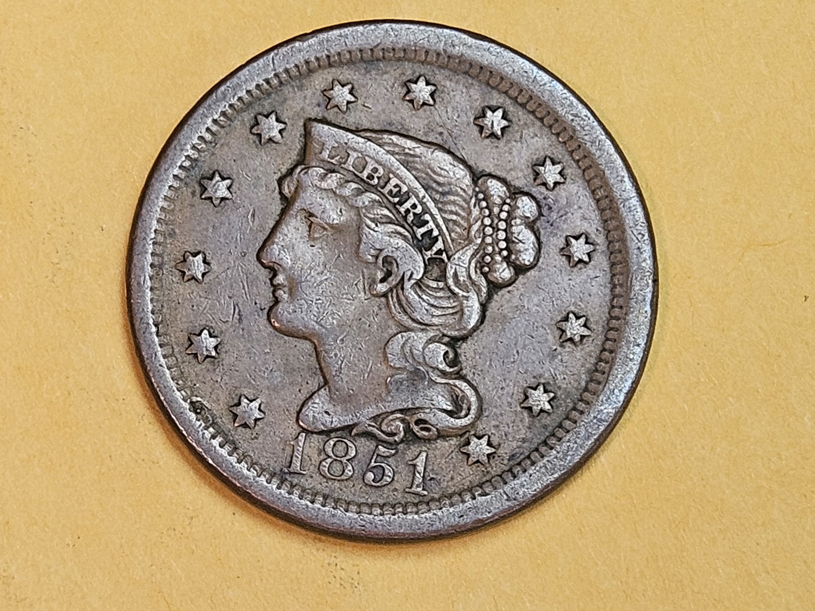 1851 Braided Hair Large Cent in Very Fine plus (1 of 4)