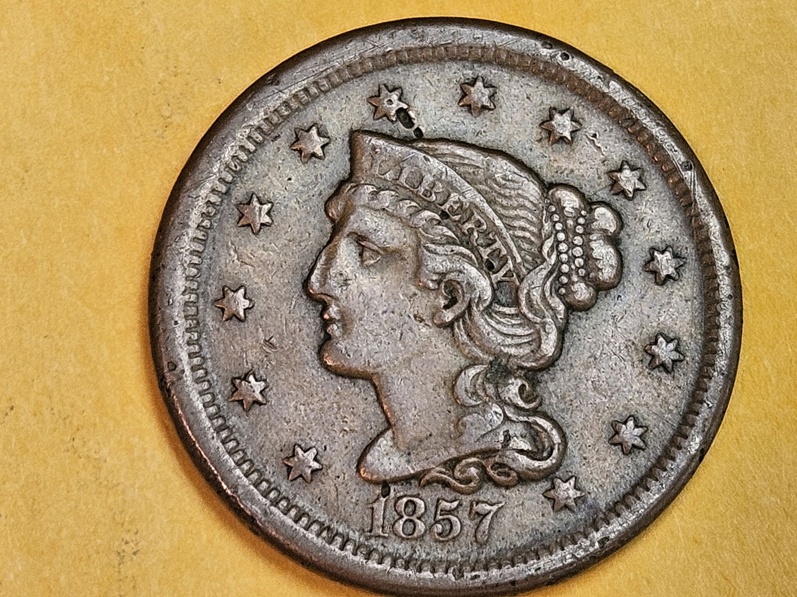 * Semi-Key 1857 Braided Hair Large cent in Very Fine plus (1 of 4)