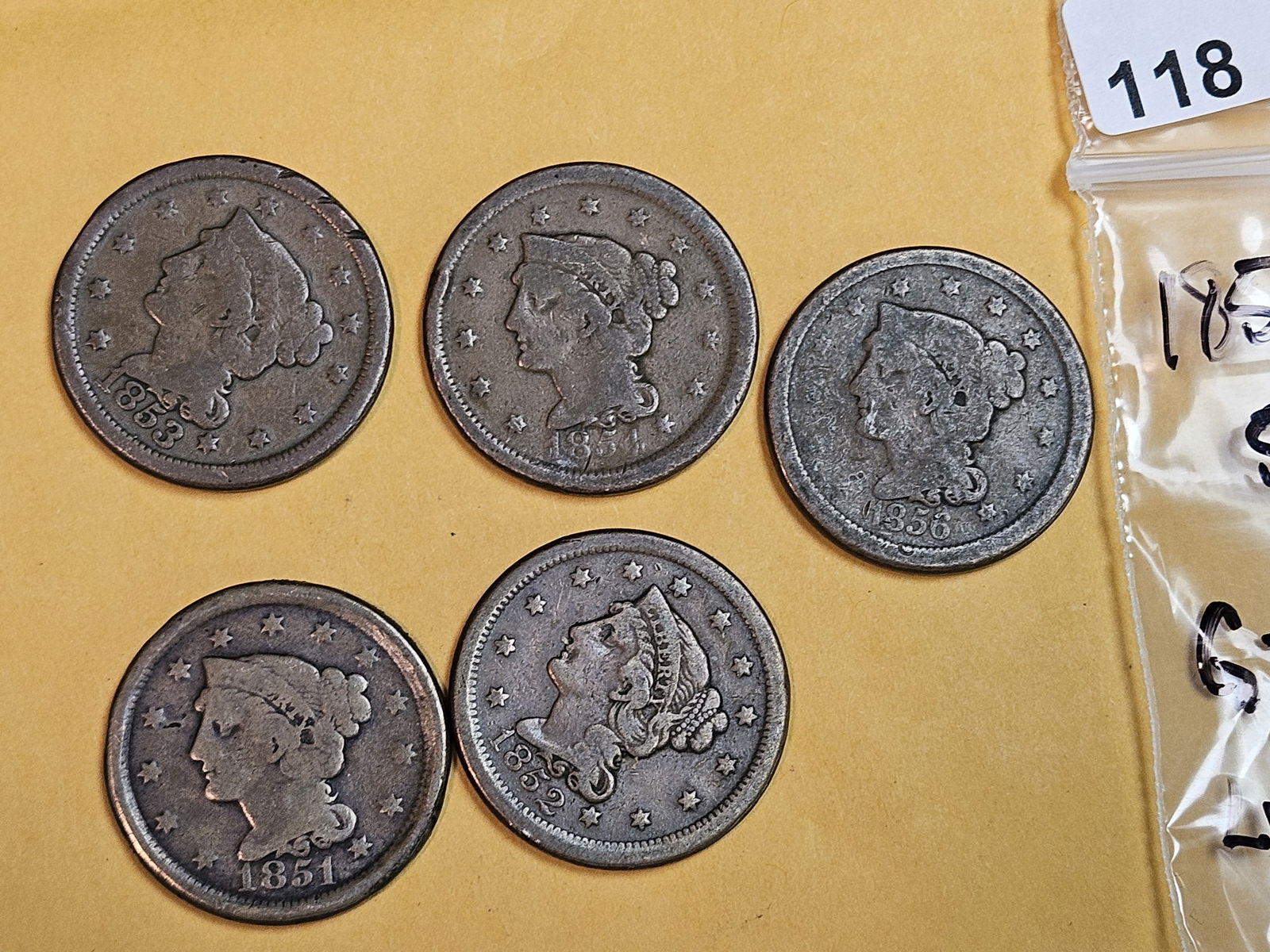 Five Braided Hair Large Cents in Good to Very Good (1 of 3)