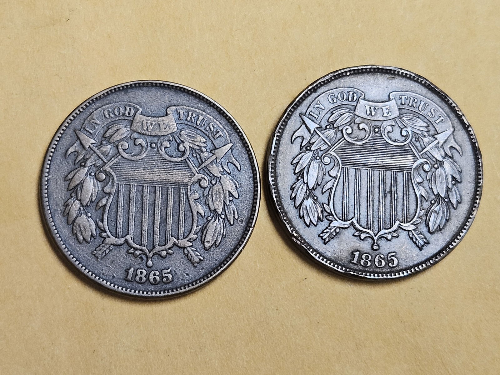 Two 1865 Two Cent pieces in Extra Fine (1 of 5)