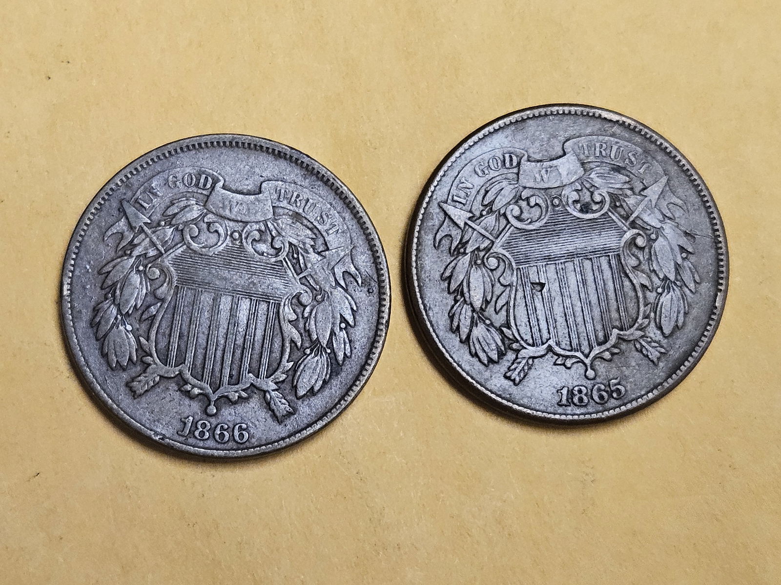1865 and 1866 Two Cent pieces (1 of 5)
