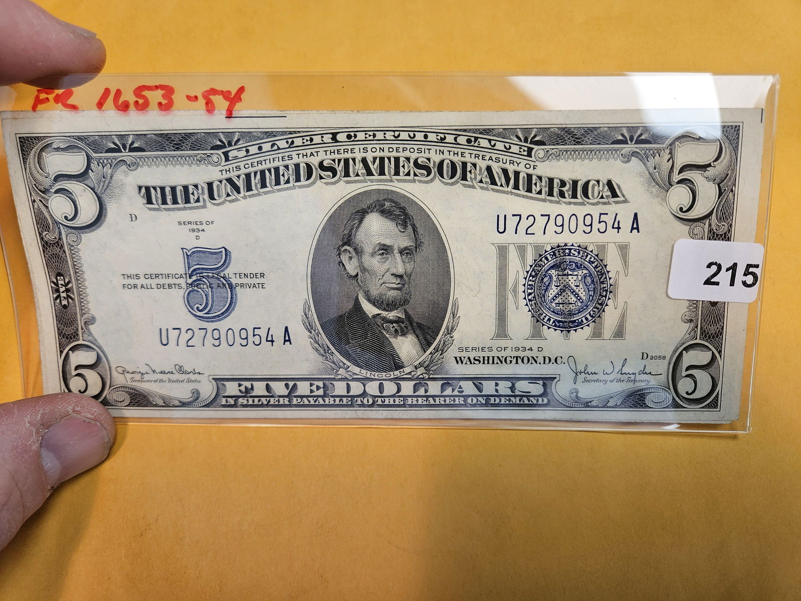 Two Crisp About Uncirculated Series 1934-C and D Five Dollar Silver Certificates (1 of 2)