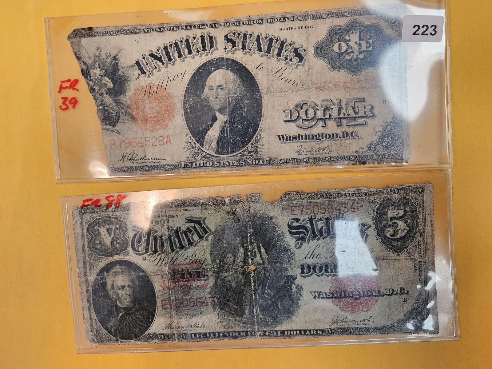 Two, older, Large-Size One and Five Dollar pieces (1 of 5)