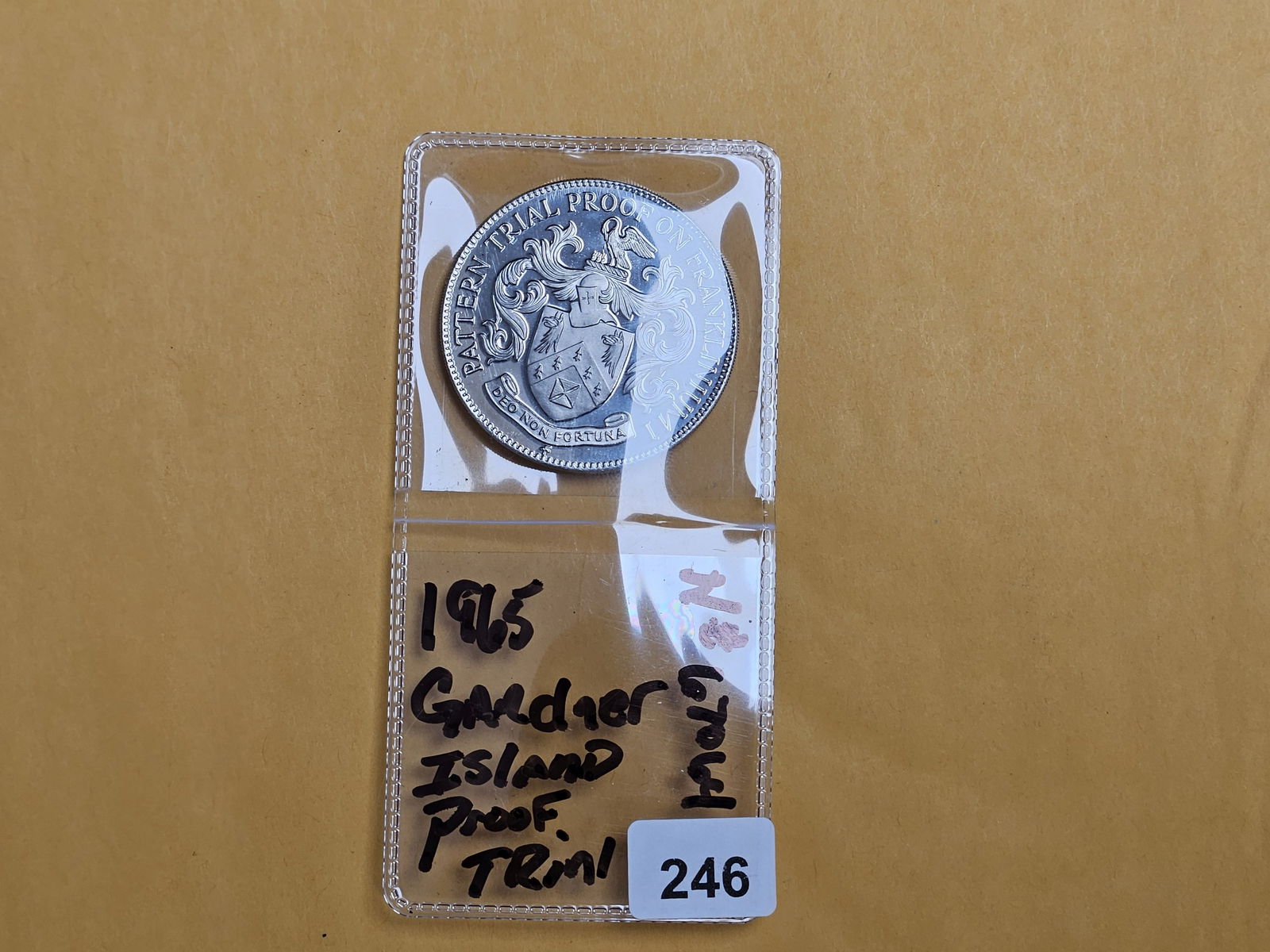 GEM Proof 1965 Gardner Island silver Pattern Trial Proof on Franklinium (1 of 3)