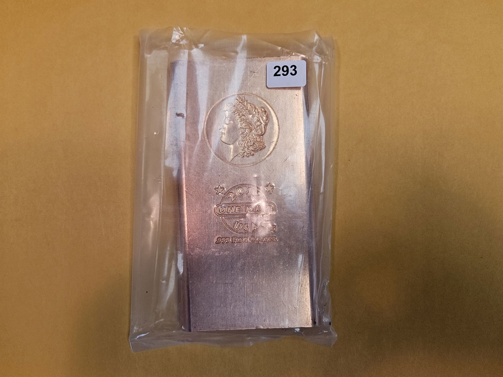 One KILO .999 fine copper bar: Morgan motif 