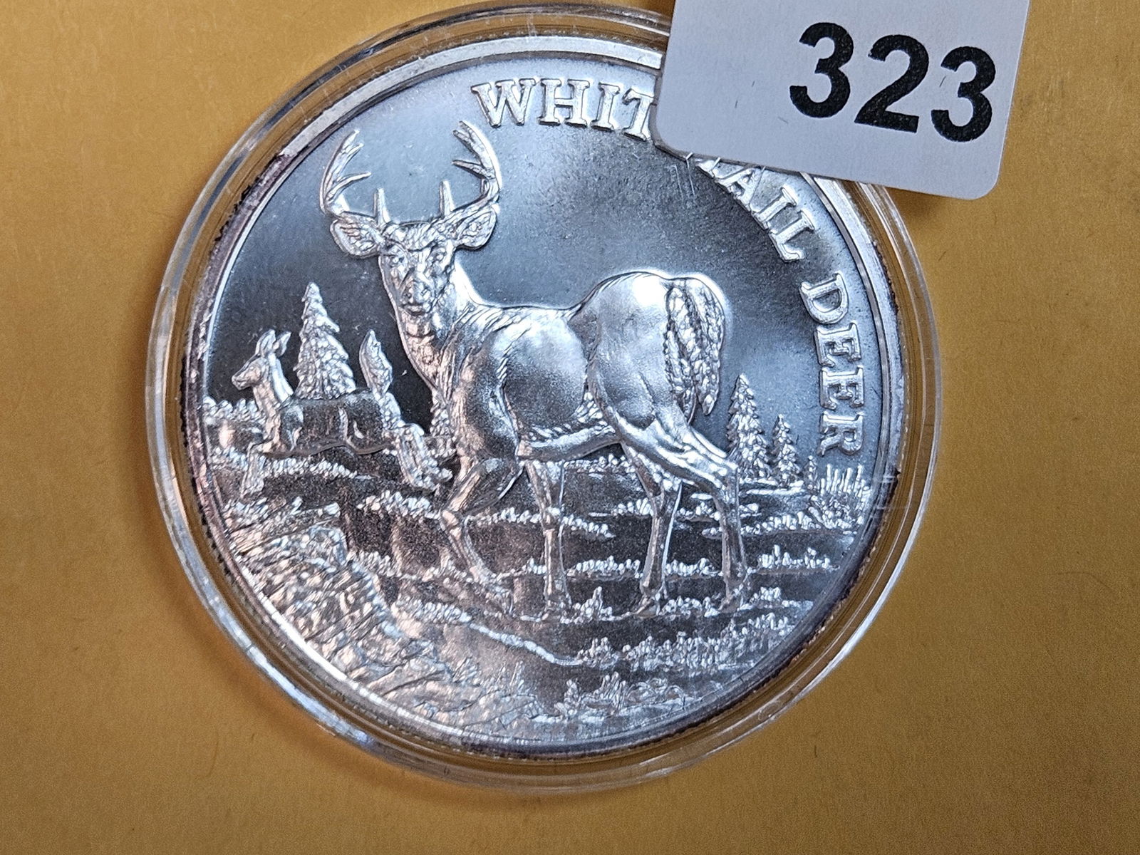 One Troy ounce .999 fine silver art round: Whitetail Deer 