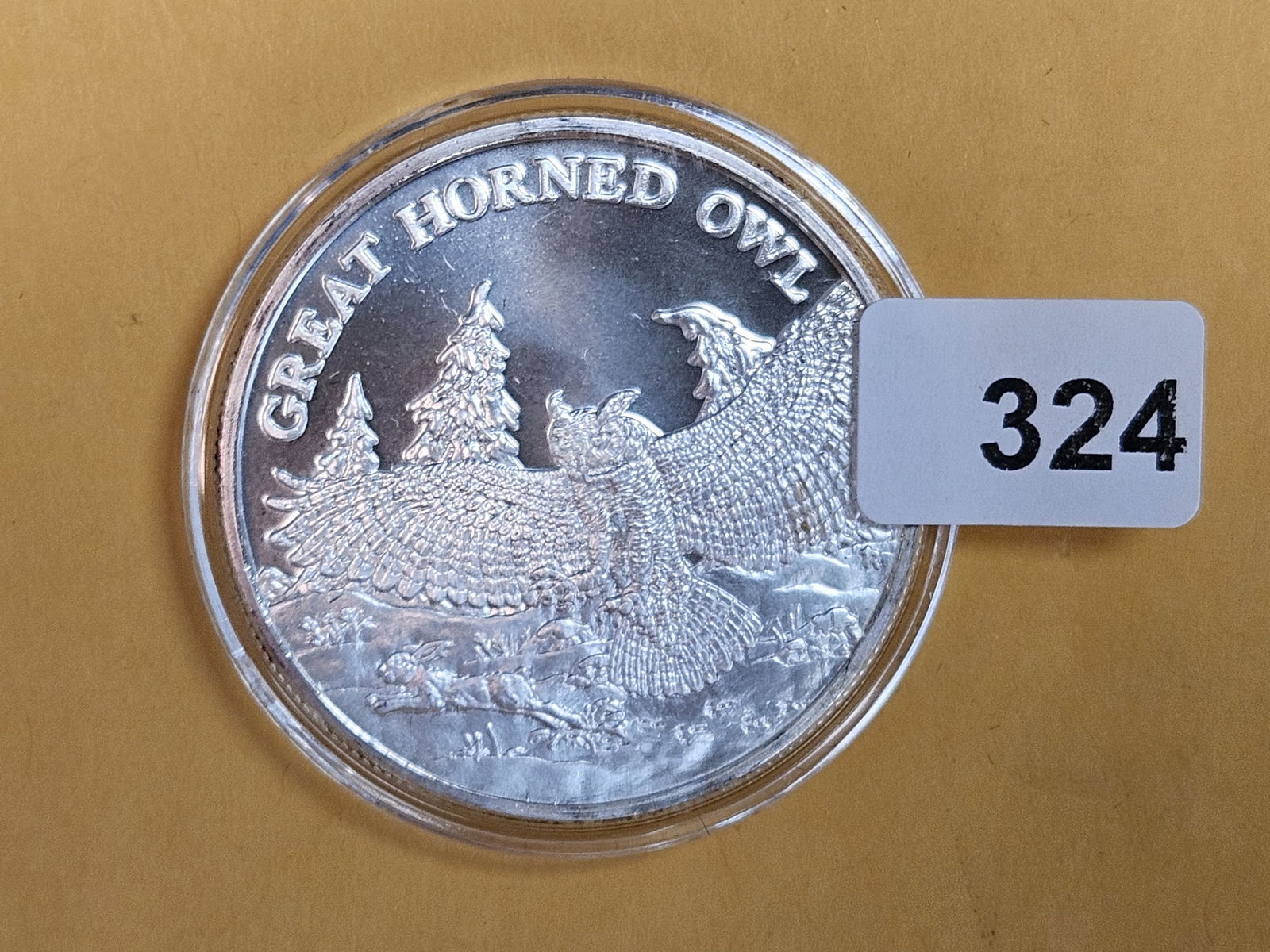 One Troy ounce .999 fine silver art round: Great Horned Owl 