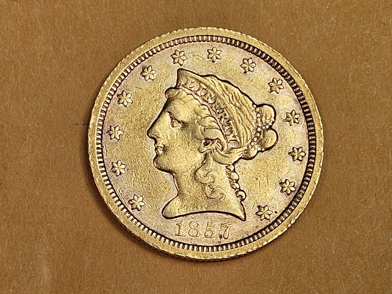 GOLD! 1857 Gold Liberty Head $2.5 Dollar Quarter Eagle (1 of 5)