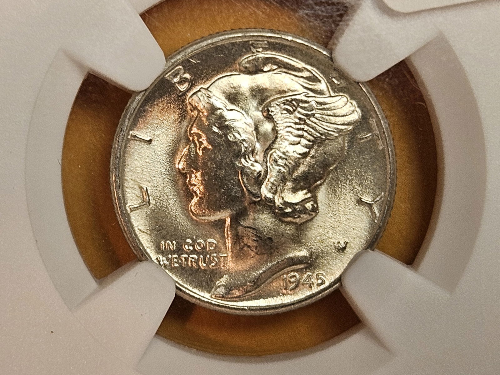 SUPERB GEM! NGC 1945-D Mercury Dime in Mint State 67 (1 of 4)