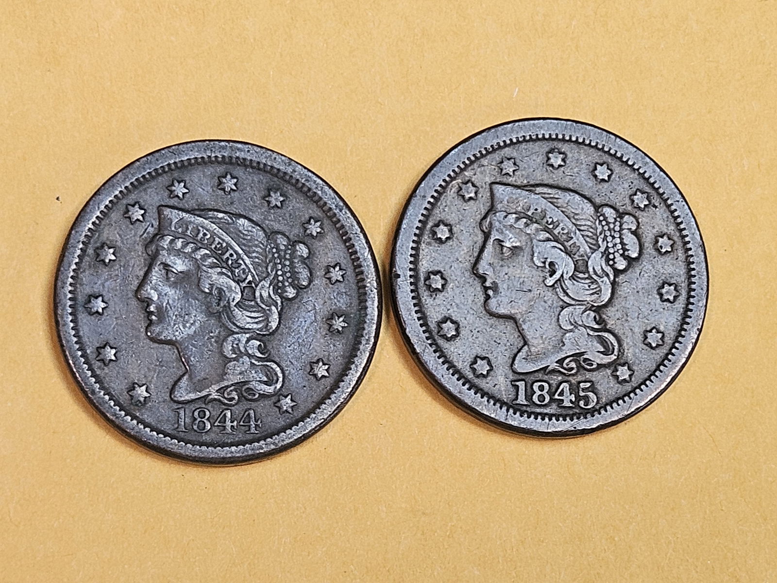 1844 and 1845 Braided Hair Large Cent (1 of 4)