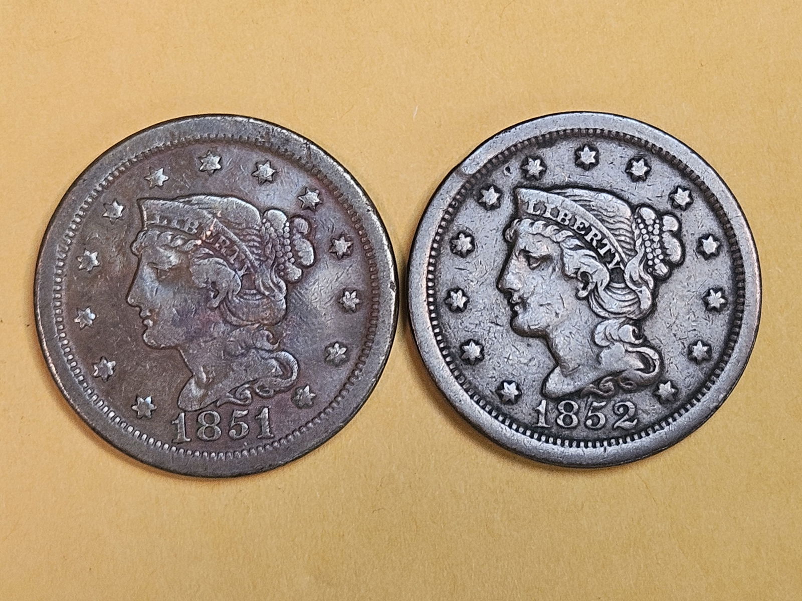 1851 and 1852 Braided Hair Large Cents (1 of 3)