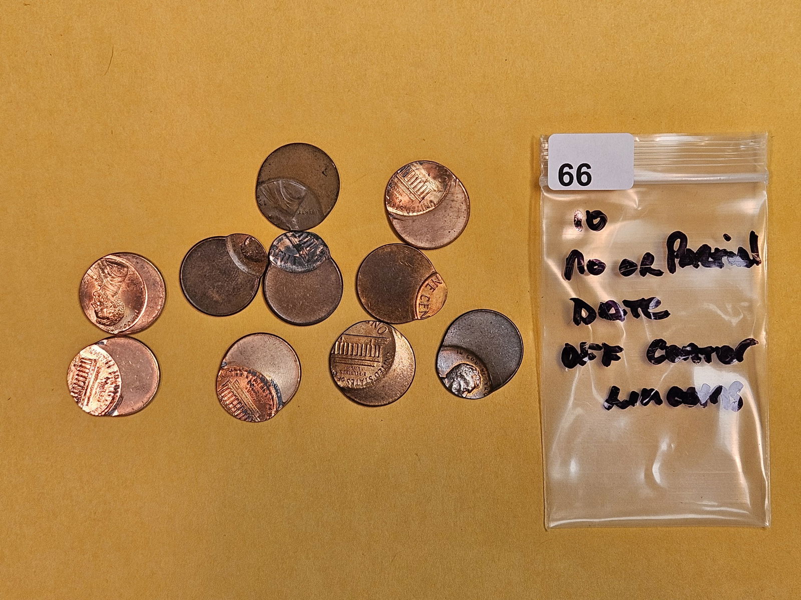 MINT ERRORS! Ten Off-center Lincoln Cents: All with no or partial dates