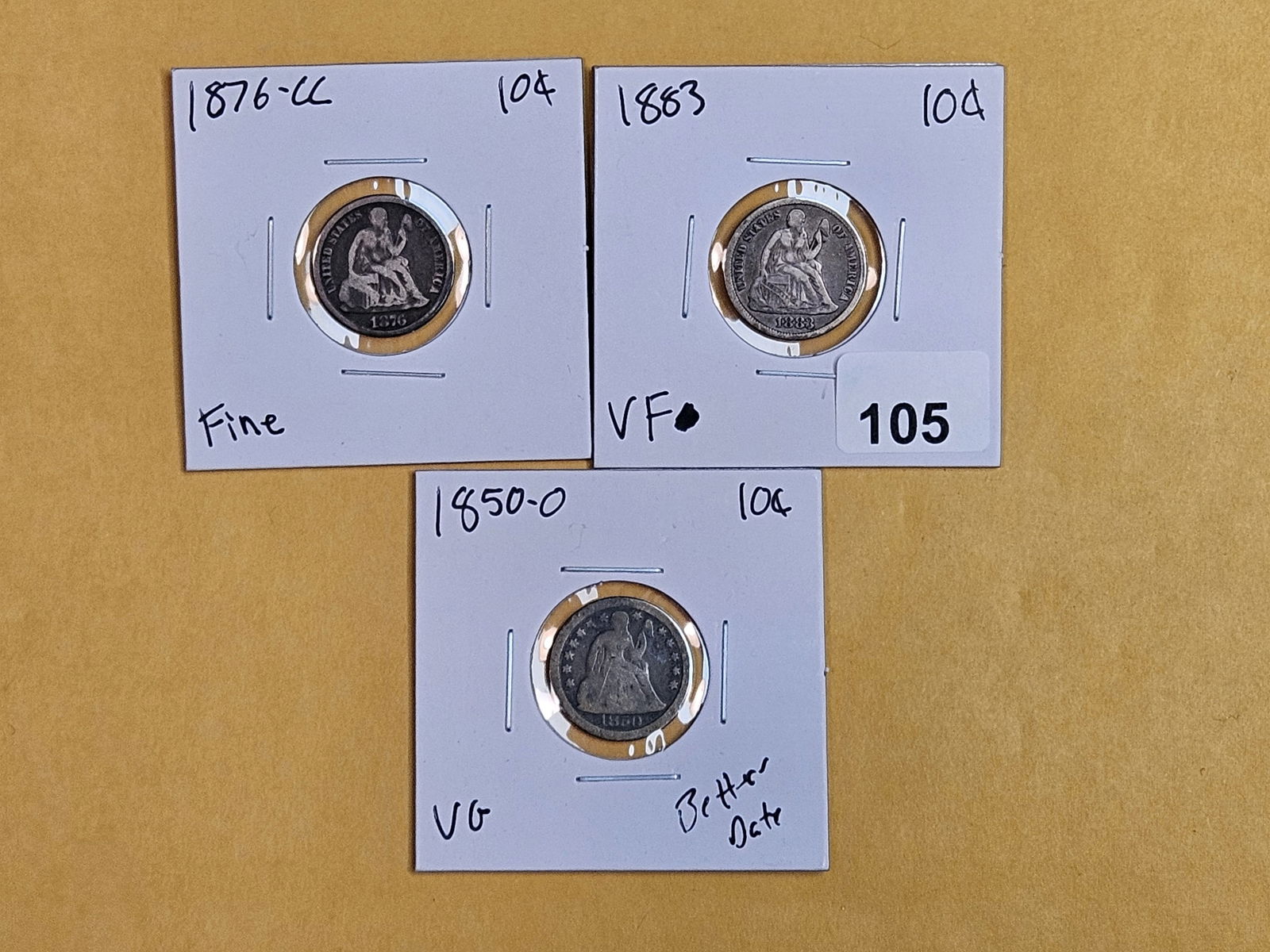 Three Seated Liberty silver dimes (1 of 5)