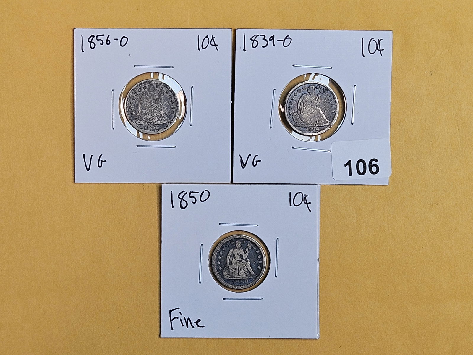 Three Seated Liberty silver dimes (1 of 5)