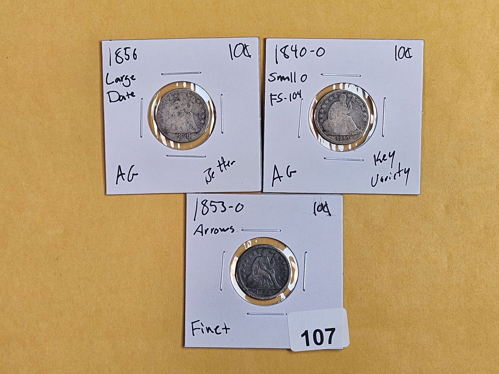 Three Seated Liberty silver dimes (1 of 7)