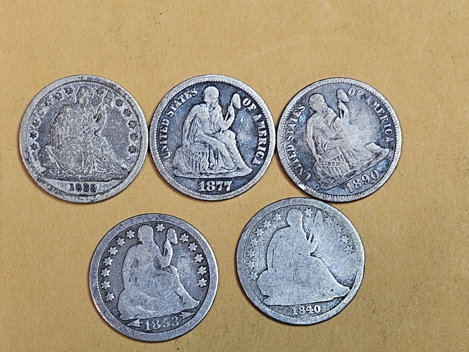 Five mixed silver Dimes (1 of 3)