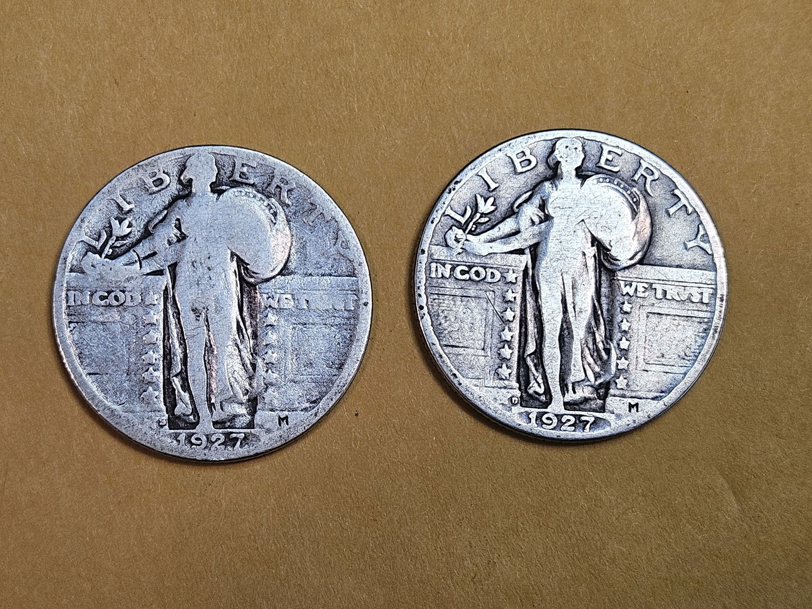 Two Semi-Key 1927-D and 1927-S Standing Liberty Quarters: In Good to Very Good 