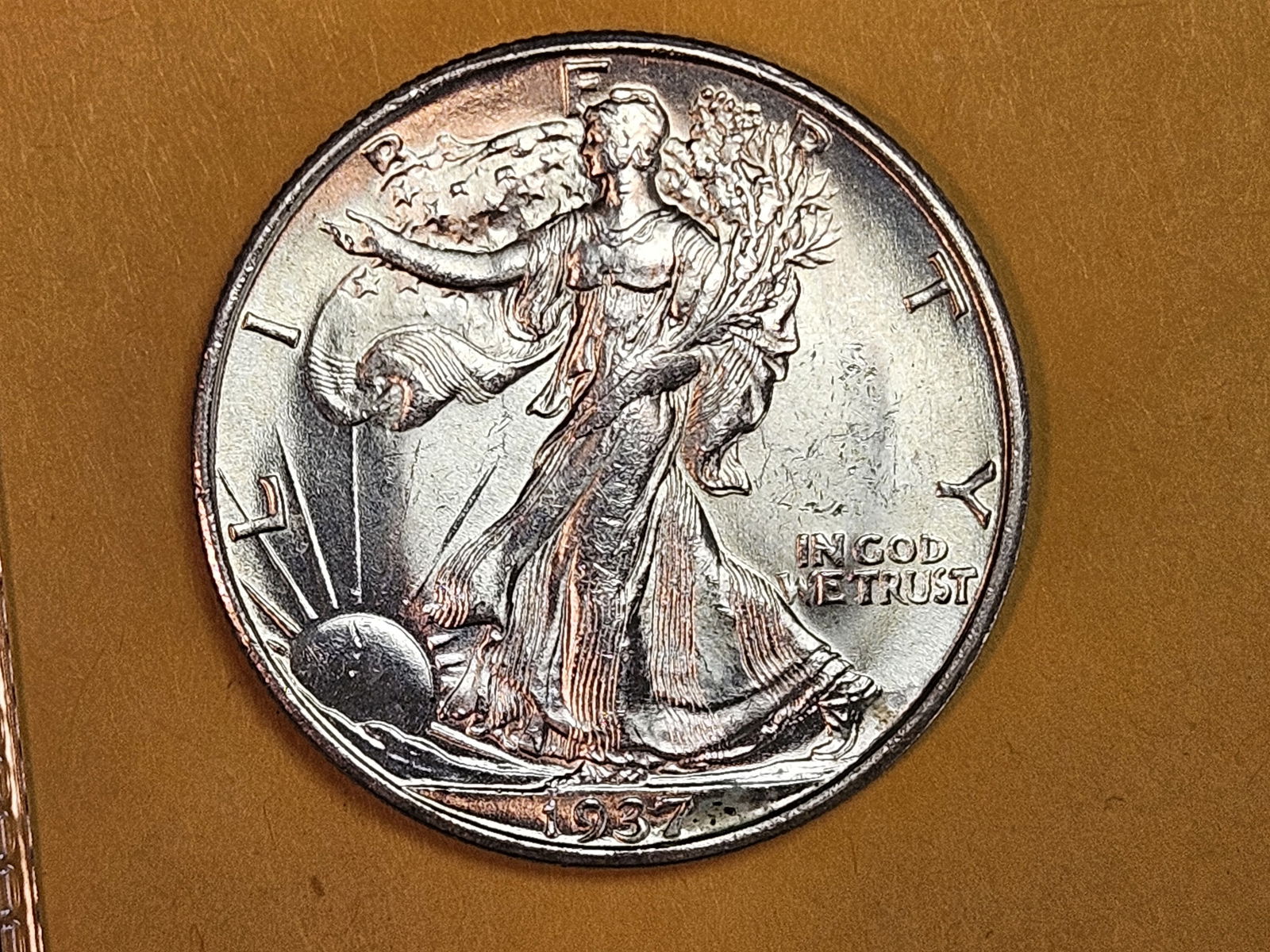 Choice Brilliant Uncirculated 1937-S Walking Liberty Half Dollar: Great luster 