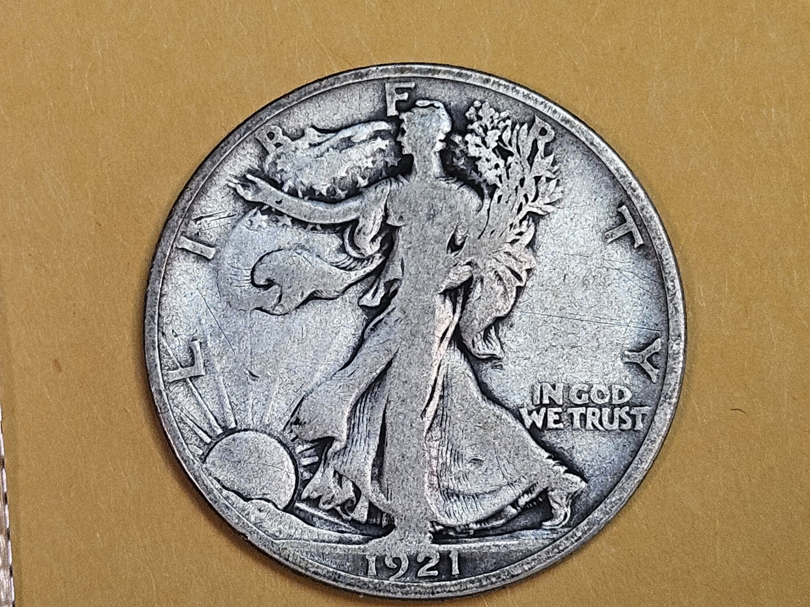 ** KEY DATE! 1921-D Walking Liberty Half Dollar in Fine: THE KEY DATE for the series!! 
