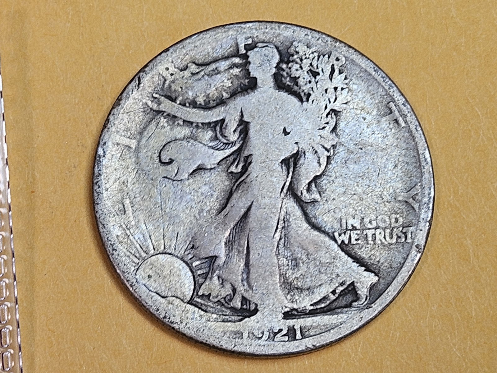 Semi-key 1921-S Walking Liberty Half Dollar: Even color and wear 
