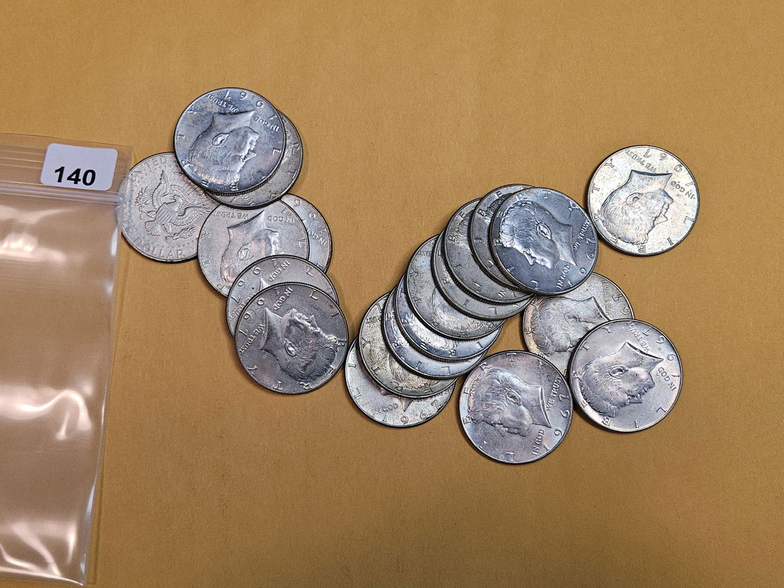 Twenty 1967 Silver Kennedy Half Dollars: All 40% silvers 