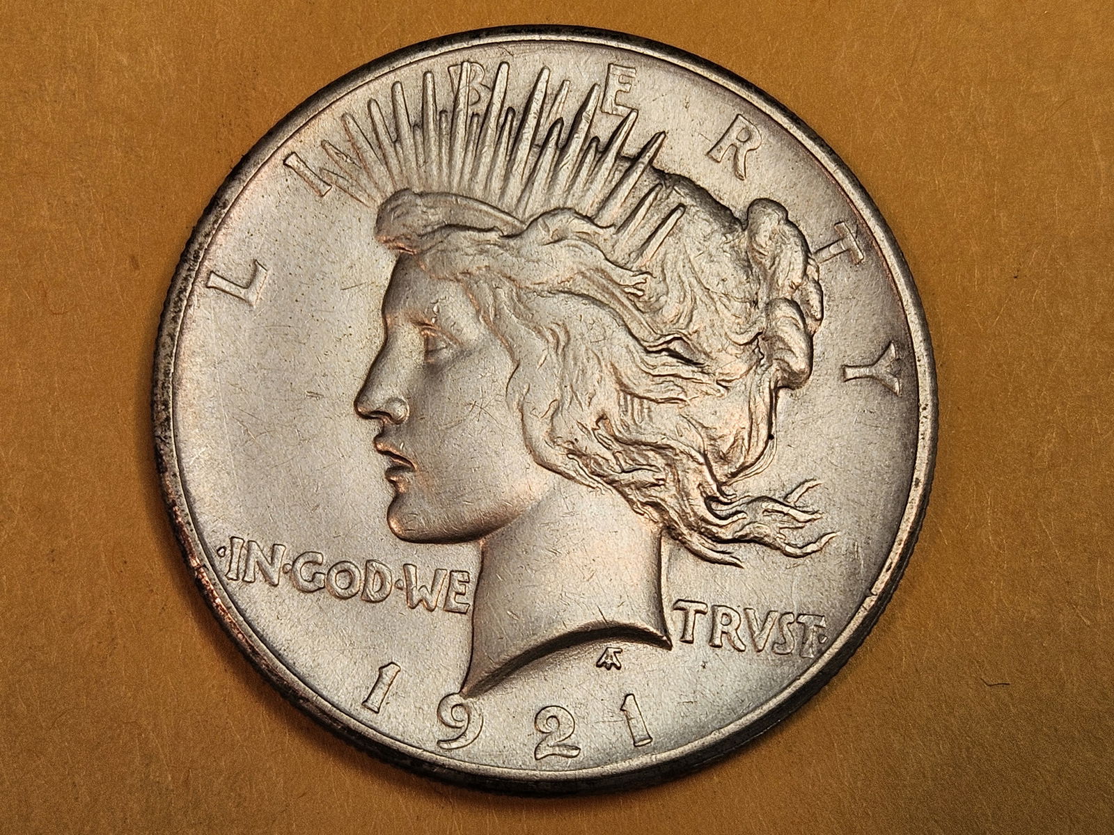 ** KEY DATE ** 1921 Peace silver Dollar in About Uncirculated - 58 - details (1 of 5)