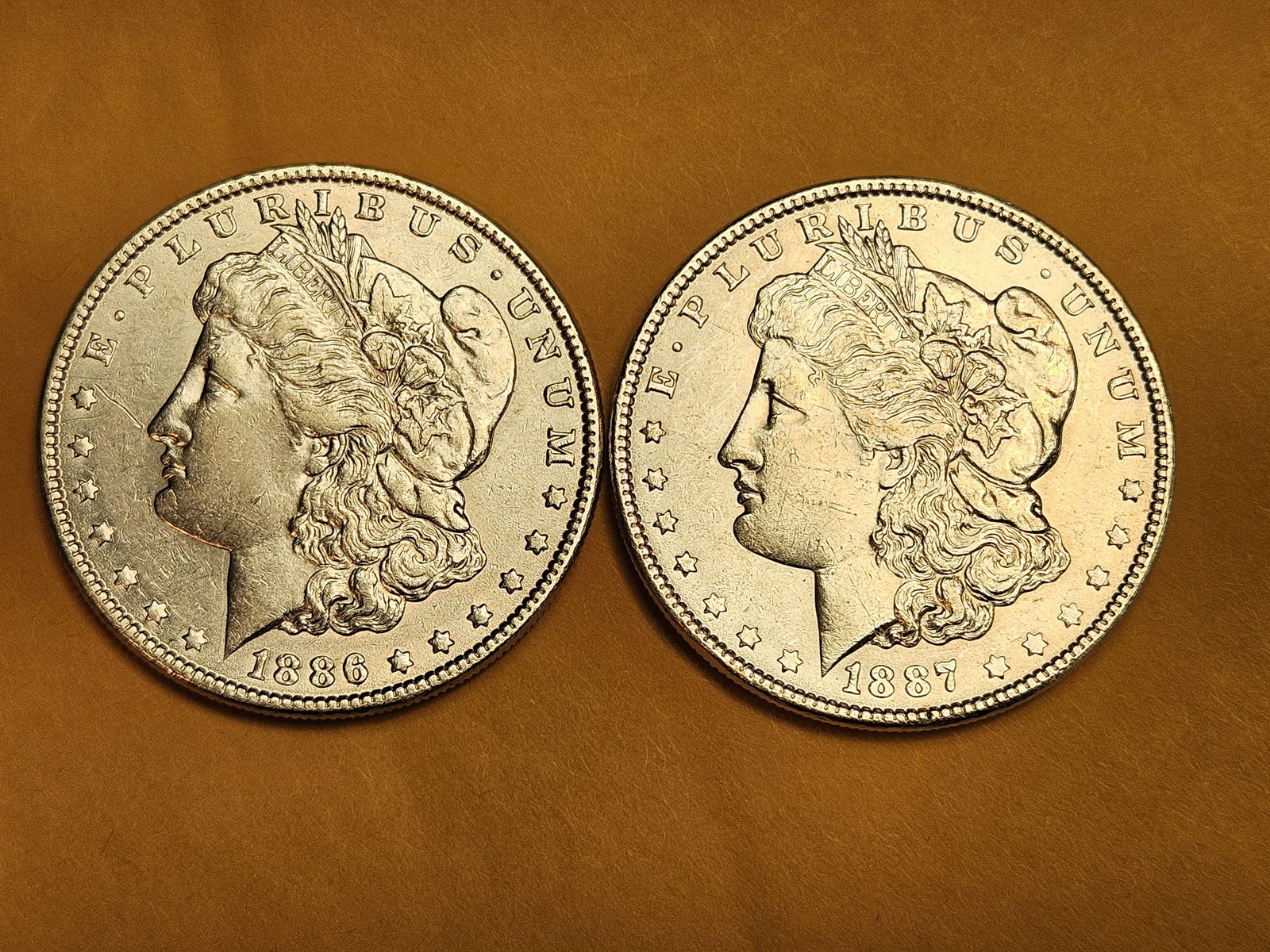 Two Brilliant About Uncirculated plus Morgan silver Dollars (1 of 3)