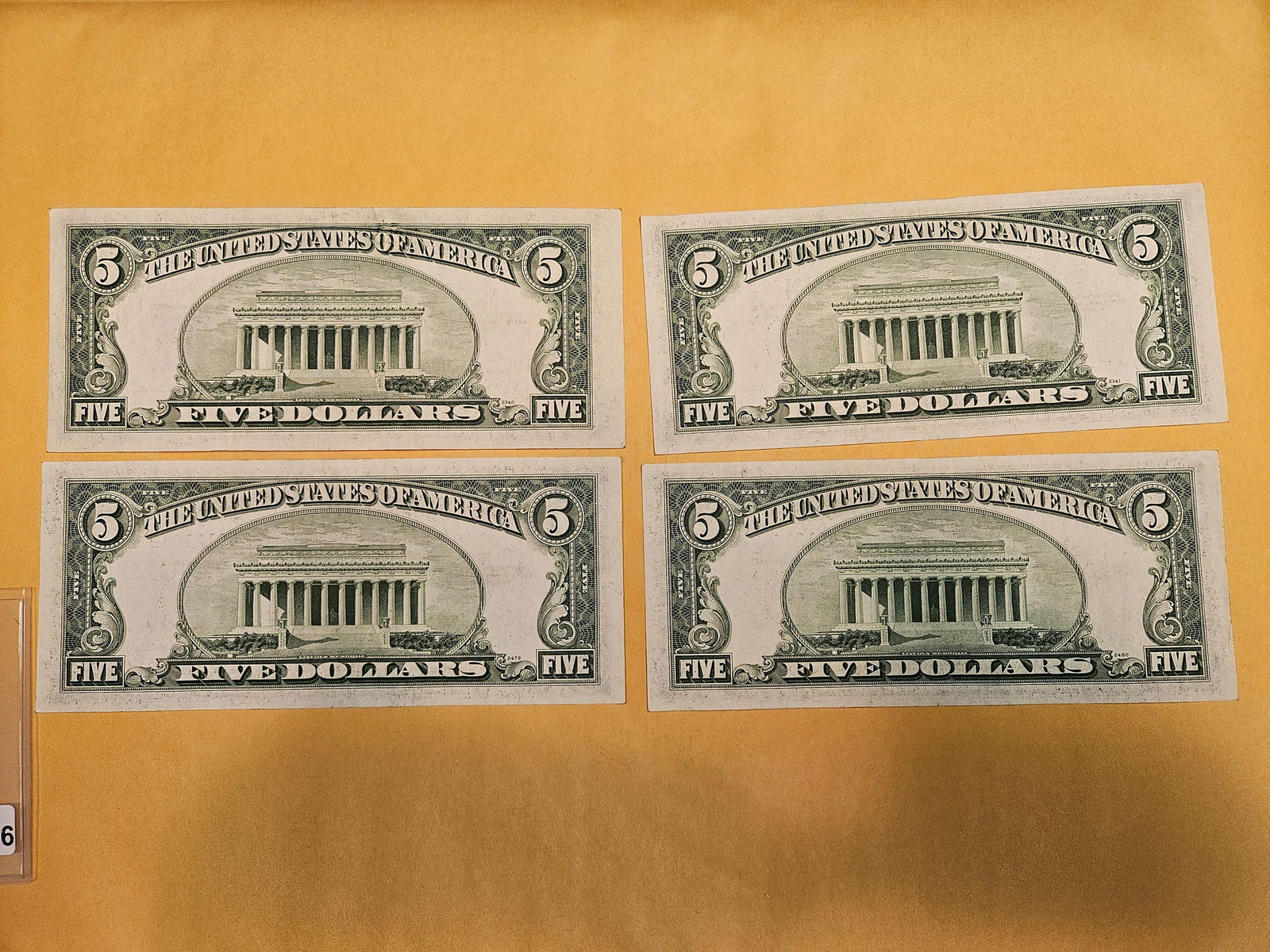 Four Crisp Uncirculated, Consecutive, Five Dollar US Notes - 2