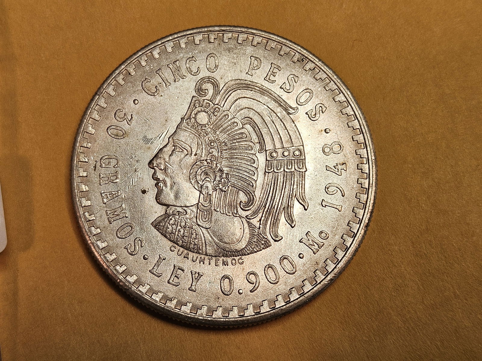Brilliant Uncirculated 1948 Mexico silver cinco Pesos (1 of 4)