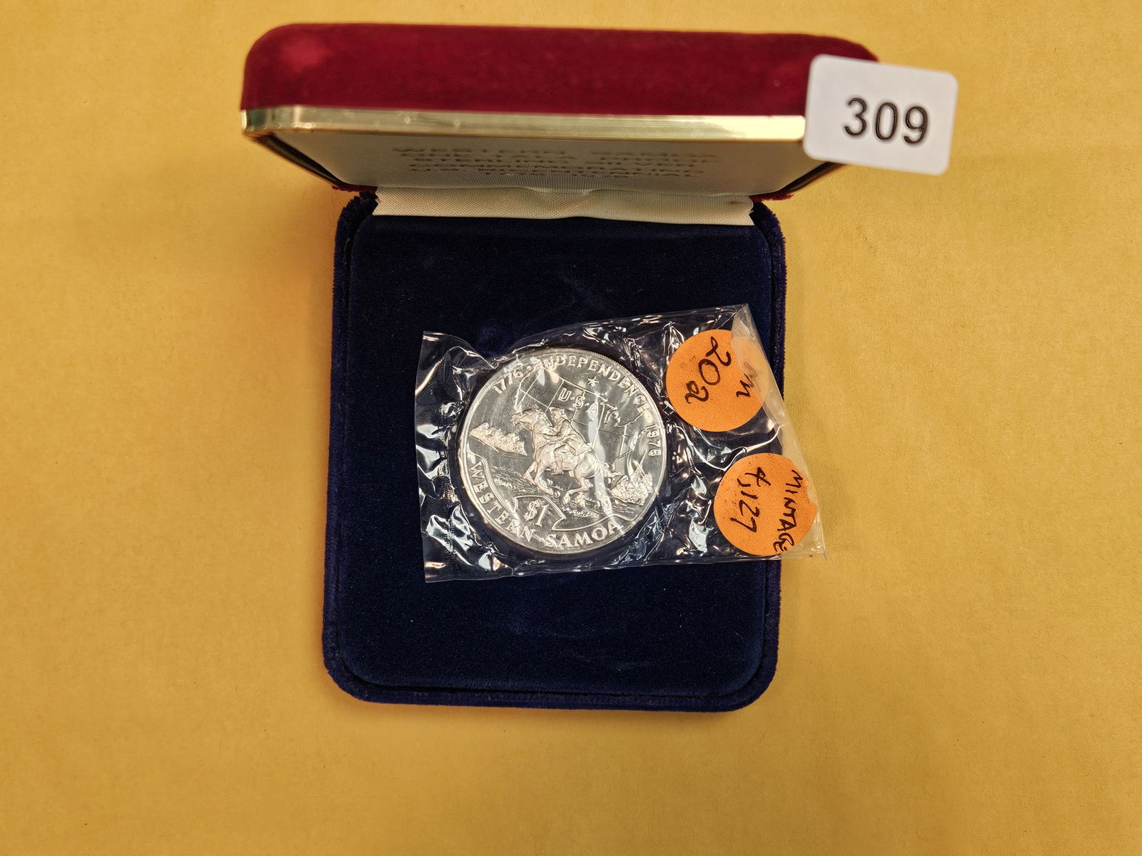 GEM Proof 1976 Western Samoa Silver One Tala: In original box and blister pack 