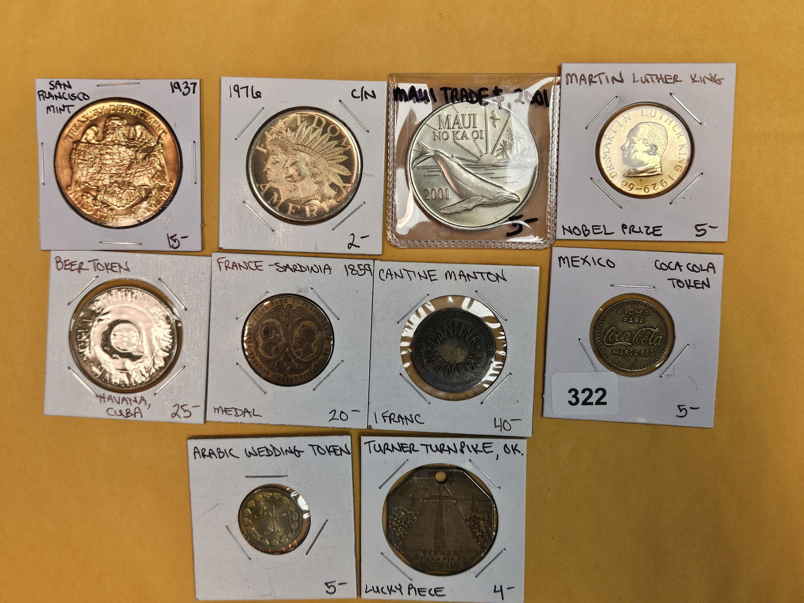 Ten mixed pieces of exonumia: Fun mix 